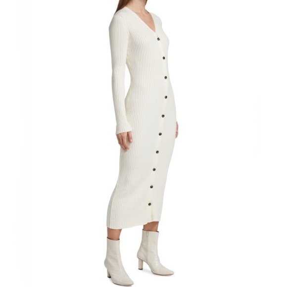 NWT Happily Grey Cream Ribbed Knit Button Accent Front Sweater Maxi Dress Ivory - Picture 12 of 14